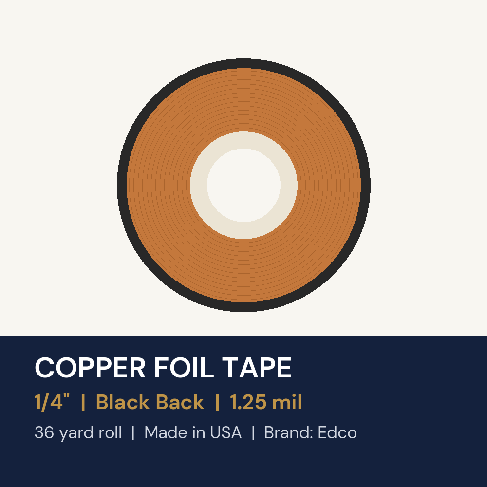 Edco Copper Foil Tape 1/4" - Black Back - 1.25 mil - 36 Yard Roll